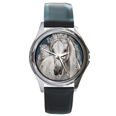 Breeze Round Leather Watch (silver Rim)