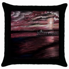 Pier At Midnight Black Throw Pillow Case