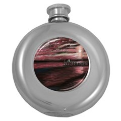 Pier At Midnight Hip Flask (round) by TonyaButcher