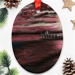 Pier At Midnight Oval Ornament (two Sides) by TonyaButcher