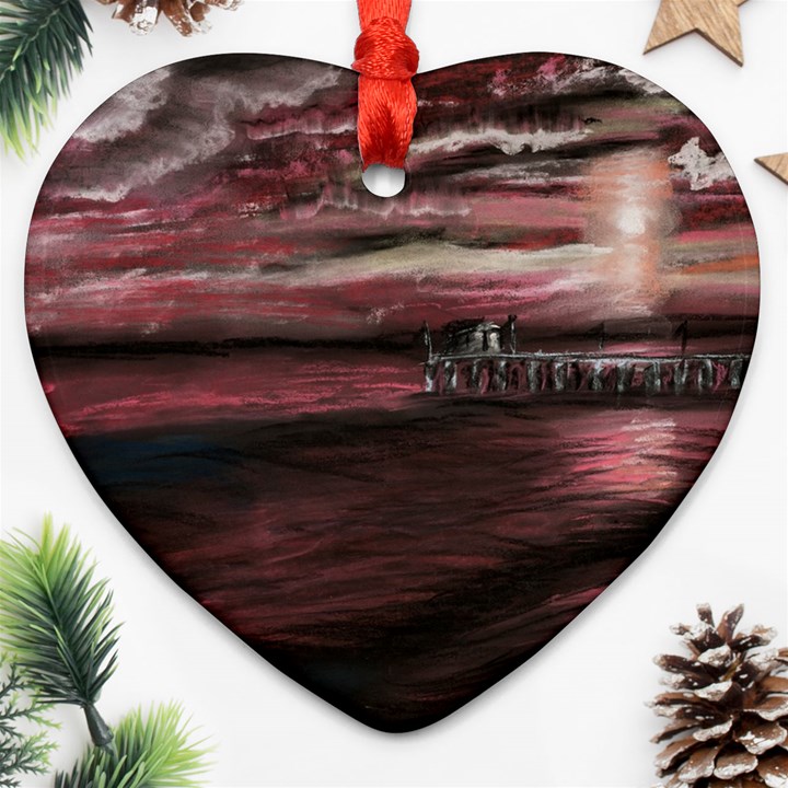 Pier At Midnight Heart Ornament (Two Sides)