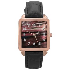 Pier At Midnight Rose Gold Leather Watch 