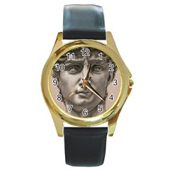 David Round Leather Watch (gold Rim) 