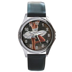 Ballet Ballet Round Leather Watch (silver Rim)