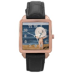 Mom s White Hat Rose Gold Leather Watch 