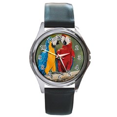 Feathered Friends Round Leather Watch (silver Rim)