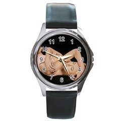 Gentle Embrace Round Leather Watch (silver Rim)