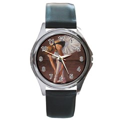 Ballerina Round Leather Watch (silver Rim) by TonyaButcher