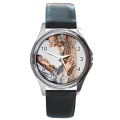 Stabat Mater Round Leather Watch (Silver Rim)