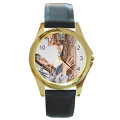 Stabat Mater Round Leather Watch (Gold Rim) 