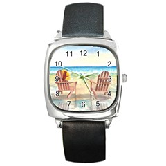 Time To Relax Square Leather Watch