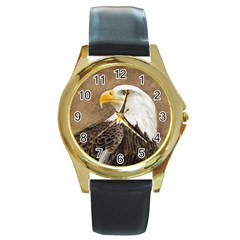 Eagle Round Leather Watch (gold Rim)  by TonyaButcher