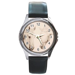 Tender Approach  Round Leather Watch (silver Rim) by TonyaButcher