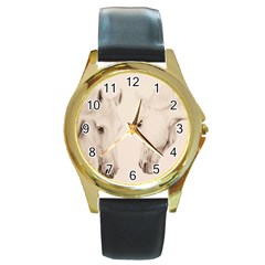 Tender Approach  Round Leather Watch (gold Rim)  by TonyaButcher