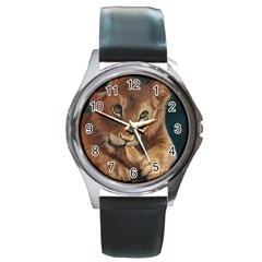 Playful  Round Leather Watch (silver Rim) by TonyaButcher