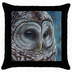 Barred Owl Black Throw Pillow Case by TonyaButcher