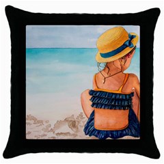 A Day At The Beach Black Throw Pillow Case by TonyaButcher