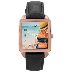 A Day At The Beach Rose Gold Leather Watch  by TonyaButcher