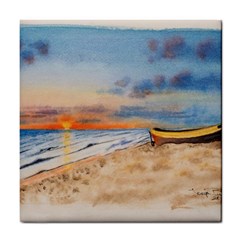 Sunset Beach Watercolor Ceramic Tile by TonyaButcher