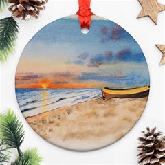 Sunset Beach Watercolor Round Ornament by TonyaButcher