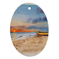 Sunset Beach Watercolor Oval Ornament