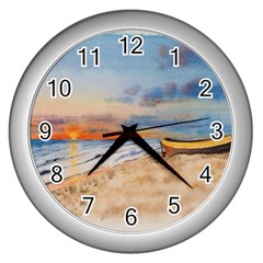 Sunset Beach Watercolor Wall Clock (silver)