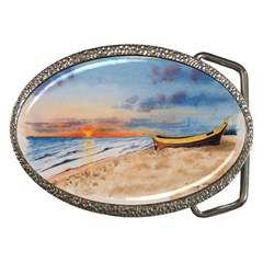 Sunset Beach Watercolor Belt Buckle (oval) by TonyaButcher