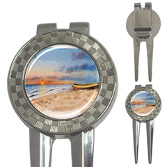 Sunset Beach Watercolor Golf Pitchfork & Ball Marker by TonyaButcher