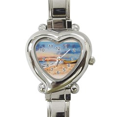 Sunset Beach Watercolor Heart Italian Charm Watch  by TonyaButcher