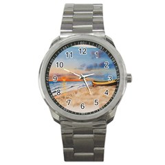 Sunset Beach Watercolor Sport Metal Watch by TonyaButcher