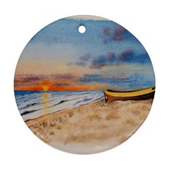 Sunset Beach Watercolor Round Ornament (two Sides)