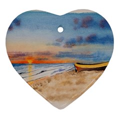 Sunset Beach Watercolor Heart Ornament (two Sides) by TonyaButcher