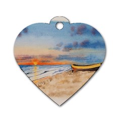 Sunset Beach Watercolor Dog Tag Heart (one Sided) 