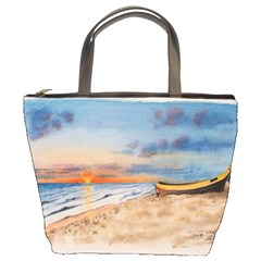 Sunset Beach Watercolor Bucket Handbag by TonyaButcher