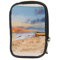 Sunset Beach Watercolor Compact Camera Leather Case by TonyaButcher