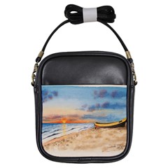 Sunset Beach Watercolor Girl s Sling Bag