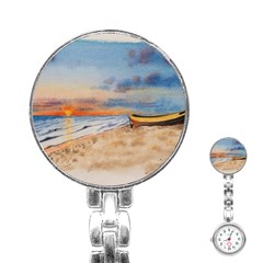 Sunset Beach Watercolor Stainless Steel Nurses Watch