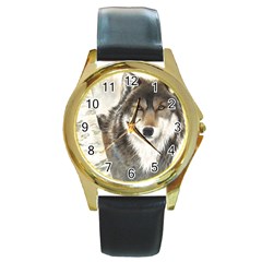 Hunter Round Leather Watch (gold Rim)  by TonyaButcher