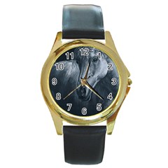 Equine Grace  Round Leather Watch (gold Rim)  by TonyaButcher