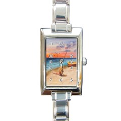 Alone On Sunset Beach Rectangular Italian Charm Watch