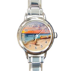 Alone On Sunset Beach Round Italian Charm Watch by TonyaButcher