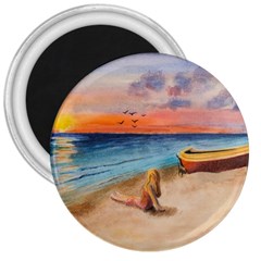 Alone On Sunset Beach 3  Button Magnet by TonyaButcher