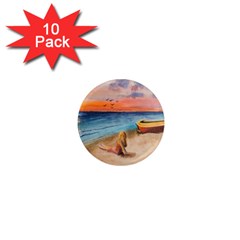 Alone On Sunset Beach 1  Mini Button Magnet (10 Pack)