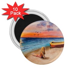 Alone On Sunset Beach 2 25  Button Magnet (10 Pack) by TonyaButcher