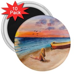 Alone On Sunset Beach 3  Button Magnet (10 Pack) by TonyaButcher