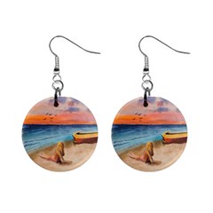 Alone On Sunset Beach Mini Button Earrings by TonyaButcher