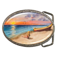 Alone On Sunset Beach Belt Buckle (oval) by TonyaButcher