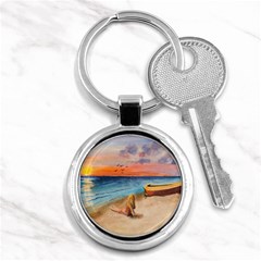 Alone On Sunset Beach Key Chain (round) by TonyaButcher