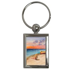 Alone On Sunset Beach Key Chain (rectangle) by TonyaButcher