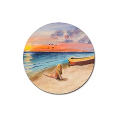 Alone On Sunset Beach Magnet 3  (round) by TonyaButcher